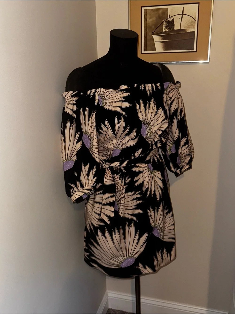 Kate Spade Falling Flower Dress NWT Black Purple Floral Mini Dress